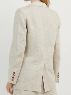 DISSH Natural Linen-Texture Blazer in Beige and Black Trim